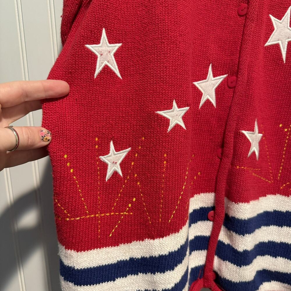 Quacker Factory Red 4th Of July Cardigan Stars Stripes Size Medium - Picture 2 of 5